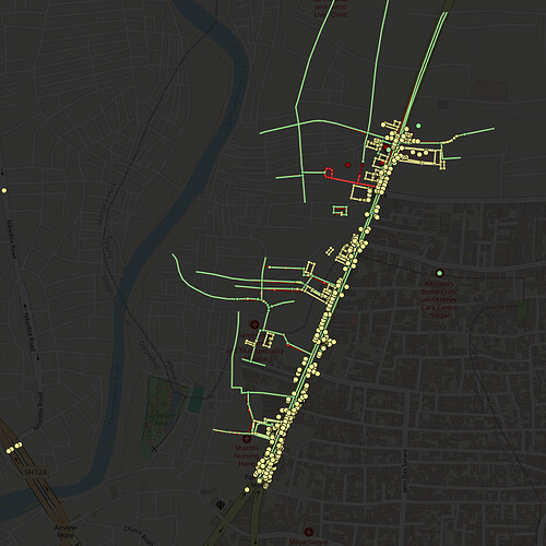 The changes in the area after the mapping party, as seen on Achavi